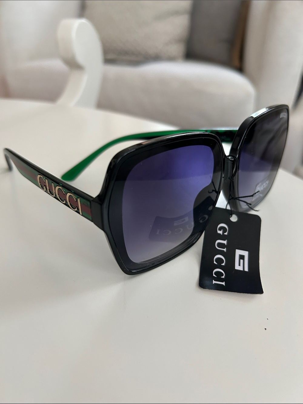 Black Green Frame Sunglasses with Purple Gradient Lenses